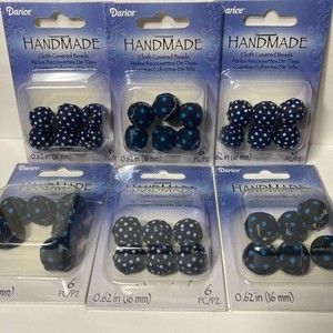 Darice Hand Made Cloth Covered Beads Polka Dot Blue White Jewelry Making Crafts
